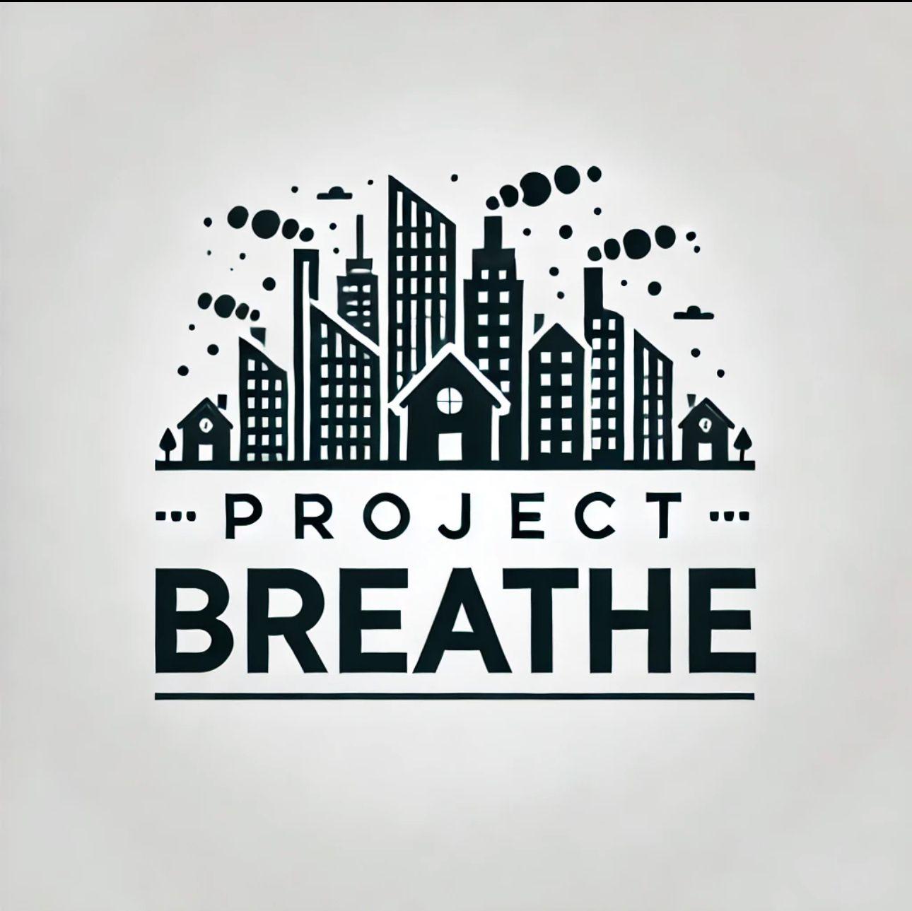 Illustration of a city skyline with smoke and the text 'Project Breathe' below.